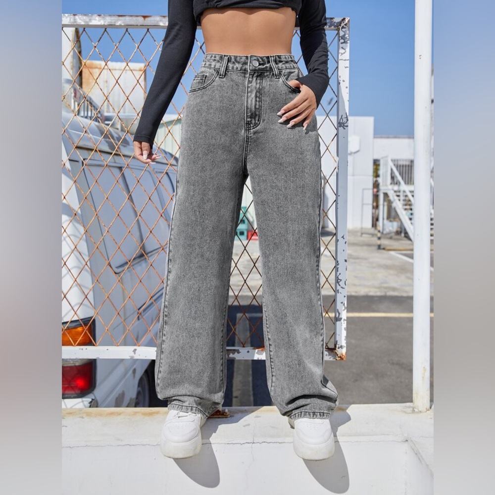 Women's Distressed Grey Denim Boyfriend Jeans